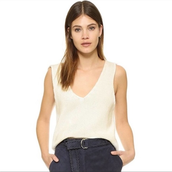 Anine Bing Tops - Anine Bing White Knit V-Neck Sleeveless Swingy Cropped Tank Size M